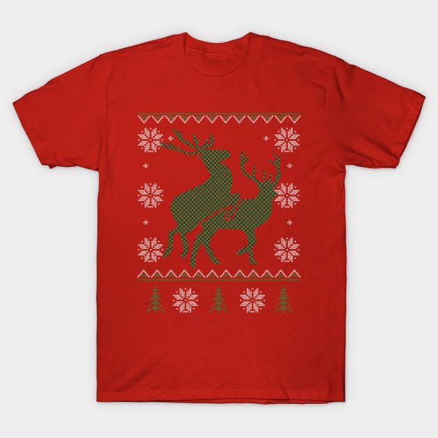 Reindeer Humping - Ugly Christmas Sweater Style T-Shirt by joshp214